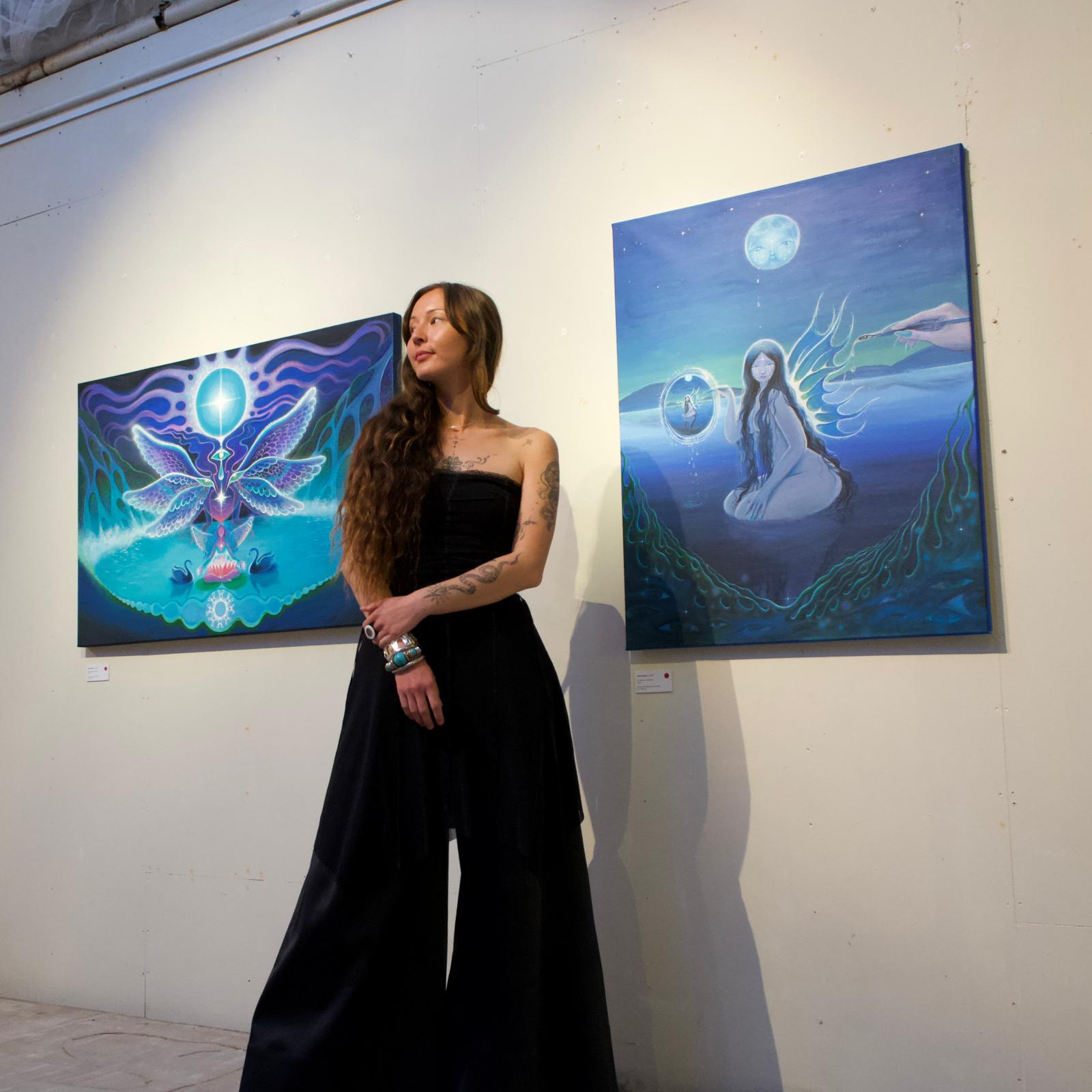 Norea Fagrell with her artworks